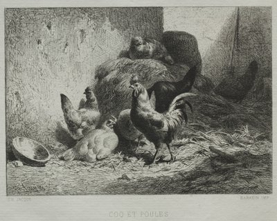 Galo e galinhas. de Charles Emile Jacque
