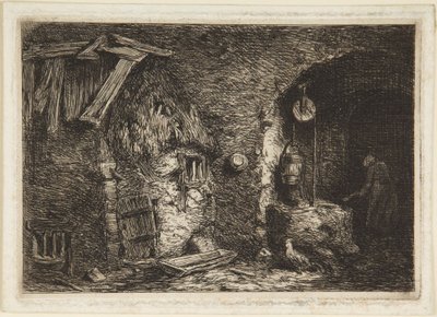 Interior de uma casa de campo de Charles Emile Jacque
