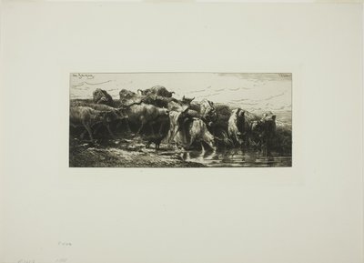 Vacas bebendo do rio de Charles Emile Jacque