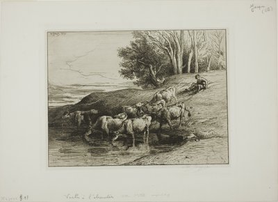 Vacas no local de rega de Charles Emile Jacque