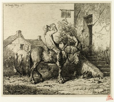 Entrada para uma pousada, com bebida camponesa de Charles Emile Jacque