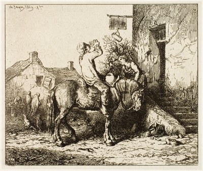 Entrada para uma pousada, com bebida camponesa de Charles Emile Jacque