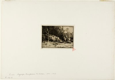 Rebanho de vacas saindo de uma floresta de Charles Emile Jacque