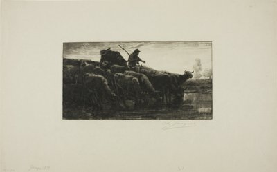 Rebanho de vacas no comedouro de Charles Emile Jacque