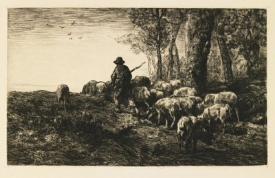 Manada de Porcos com Swineherd de Charles Emile Jacque