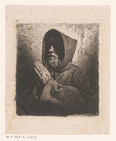 Cabeça de um monge barbudo em oração de Charles Emile Jacque