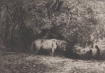 Cavalo sob um galho de árvore, 1846. de Charles Emile Jacque