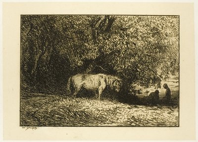 Cavalo em uma madeira de Charles Emile Jacque
