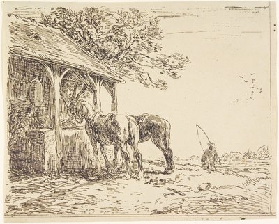 Cavalos em um estábulo, século XIX (cliché verre ou heliograph) de Charles Emile Jacque