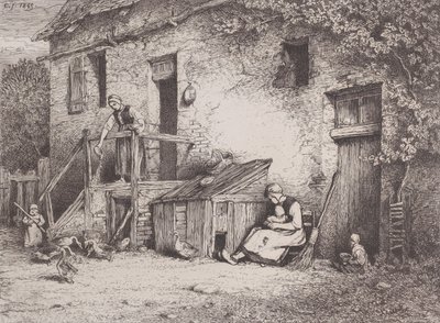 Em Frente da Casa, 1845. de Charles Emile Jacque