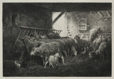 Interior de um curral de ovelhas de Charles Emile Jacque