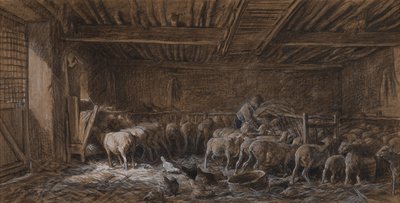 Interior de um celeiro (La Bergerie) de Charles Emile Jacque
