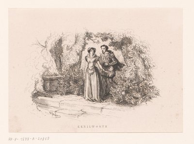 Casal em um jardim Kenilworth (título no objeto) de Charles Emile Jacque