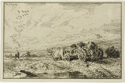 Paisagem com carroça puxada a boi de Charles Emile Jacque