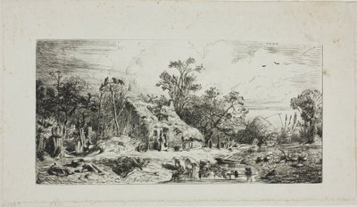 Paisagem com chalés de palha de Charles Emile Jacque