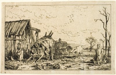 Paisagem com carrinho desatrelado de Charles Emile Jacque