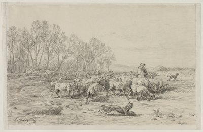 Paisagem com um rebanho de ovelhas de Charles Emile Jacque