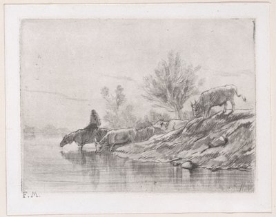 Paisagem com gado, 1848. de Charles Emile Jacque