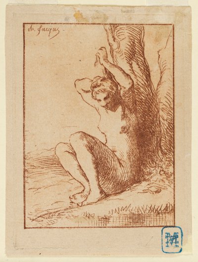 Mulher nua sentada perto de um riacho de Charles Emile Jacque