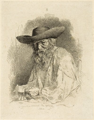 Velho com lata de bagunça de Charles Emile Jacque