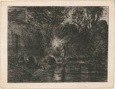 Margem do rio à noite de Charles Emile Jacque