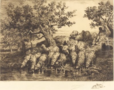Ovelhas no bebedouro de Charles Emile Jacque