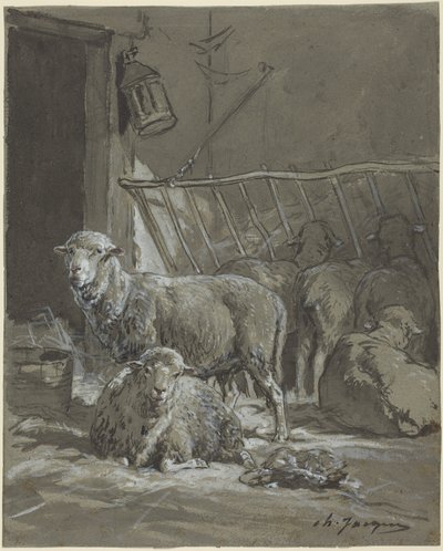 Ovelhas numa manjedoura de Charles Emile Jacque