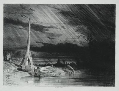 O pescador, tempo chuvoso, 1847. de Charles Emile Jacque