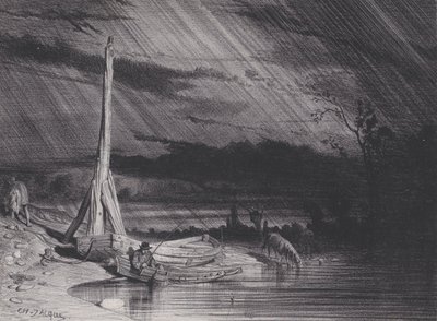 O Pescador, Tempo Chuvoso, ca. 1853. de Charles Emile Jacque