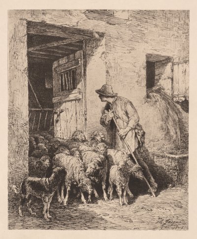 O rebanho sai do rebanho Partindo, 1876. de Charles Emile Jacque