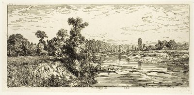 A ilha de Aligre, com dois barcos de Charles Emile Jacque