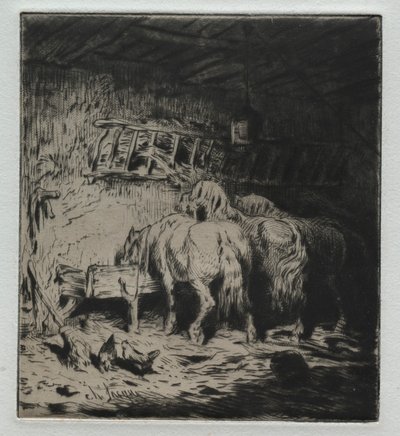 O estabulo. de Charles Emile Jacque