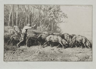 Manada de poros emergindo de uma madeira. de Charles Emile Jacque