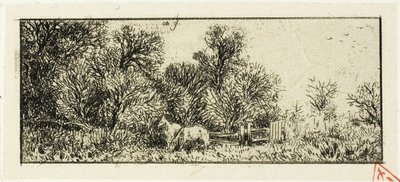 Dois cavalos em uma madeira de Charles Emile Jacque