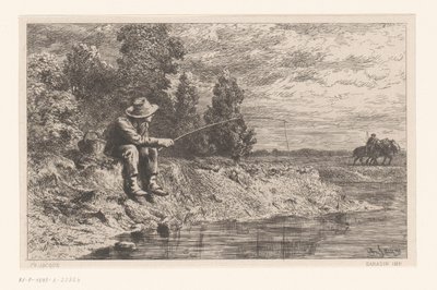 Pescador na água Peche au gardon de Charles Emile Jacque