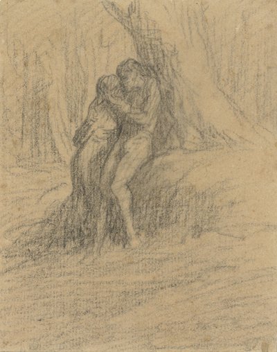 Casal de fazendeiros fazendo amor debaixo de uma árvore pesada de Charles Emile Jacque