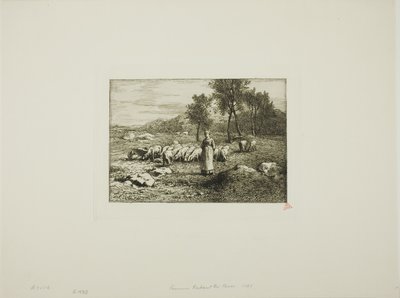 Mulher cuidando de uma manada de porcos de Charles Emile Jacque