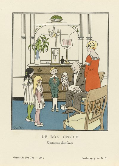 O Bom Tio. Roupas de criança da La Gazette du Bon Ton, pub. 1914 (Stencil Print) de Charles Emile called Carlegle Egli
