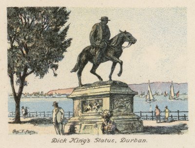 África do Sul: Estátua de Dick King, Durban (litografia a cores) de Charles Ernest Peers