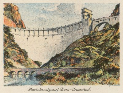 África do Sul: Barragem de Hartebeestpoort, Transvaal (litografia a cores) de Charles Ernest Peers