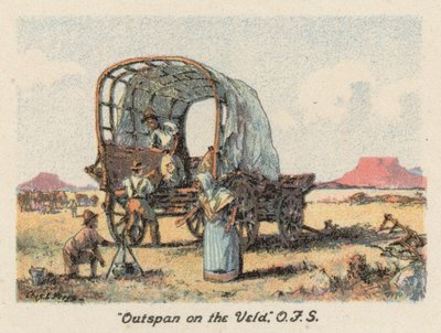 África do Sul: "Outspan on the Veld", OFS (litografia a cores) de Charles Ernest Peers