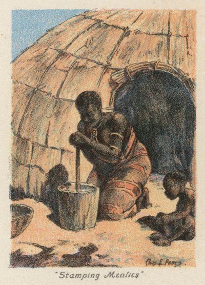 África do Sul: "Stamping Mealies" (litografia a cores) de Charles Ernest Peers