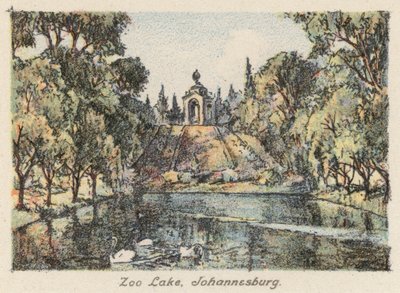África do Sul: Zoo Lake, Joanesburgo (litografia a cores) de Charles Ernest Peers