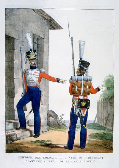 Uniforme do 7º Regimento suíço de infantaria da guarda real, França, 1823. de Charles Etienne Pierre Motte