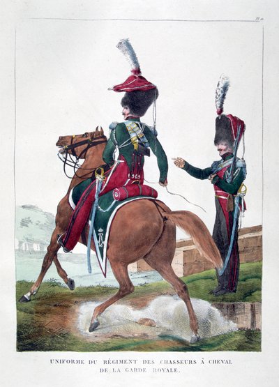 Uniformes do regimento de chasseur montado da guarda real francesa, 1823. de Charles Etienne Pierre Motte