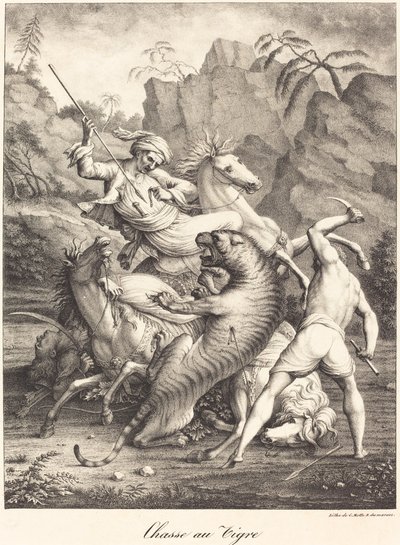 Caça ao Tigre de Charles Etienne Pierre Motte after Auguste Jacques Regnier