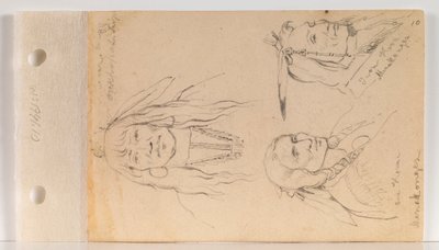 Retratos de Mato Chuthuhu (Costela de Urso), Ha won je tah (One Horn/Lone Horn) e Heh Mah Zah (Iron Horn) (folha 10 recto) de Charles Ferdinand Wimar