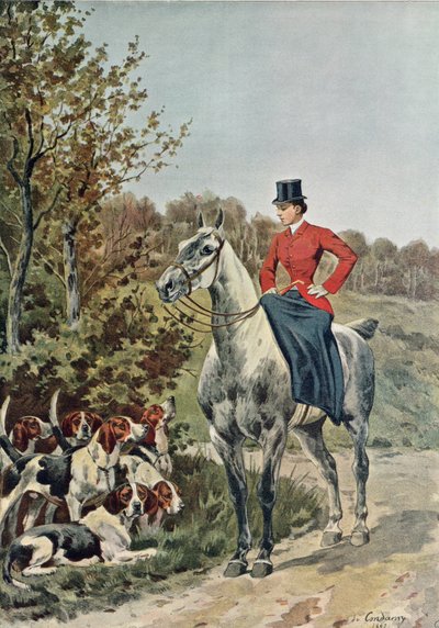 Amazona com cães, de "Paris-Noel 1892-93", gravada por Rougeron-Vignerot, 1892 de Charles Fernand de Condamy