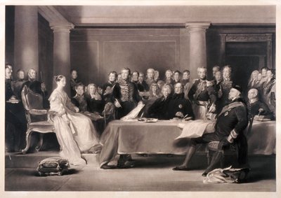 Rainha Victoria presidindo o conselho em sua ascensão ao trono de 1846 de Charles Fox