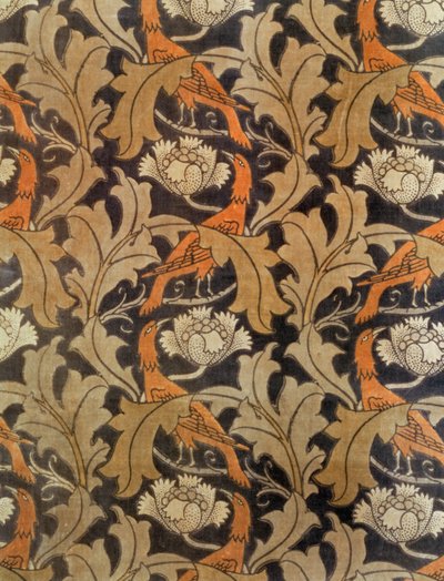 Flores e Folhas com Aves, fabricadas pela GP & J.Baker para a Liberty & Co., c.1893 (veludo estampado) de Charles Francis Annesley Voysey